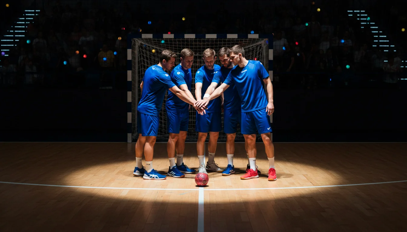 Handball-Mannschaft feiert einen Sieg in der Champions-League-Arena