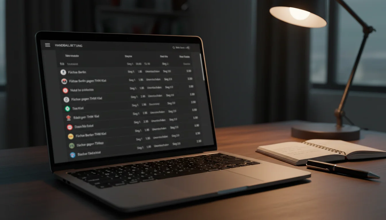 Übersicht verschiedener Handball-Wettarten wie Handicap und Torwetten auf einem Bildschirm